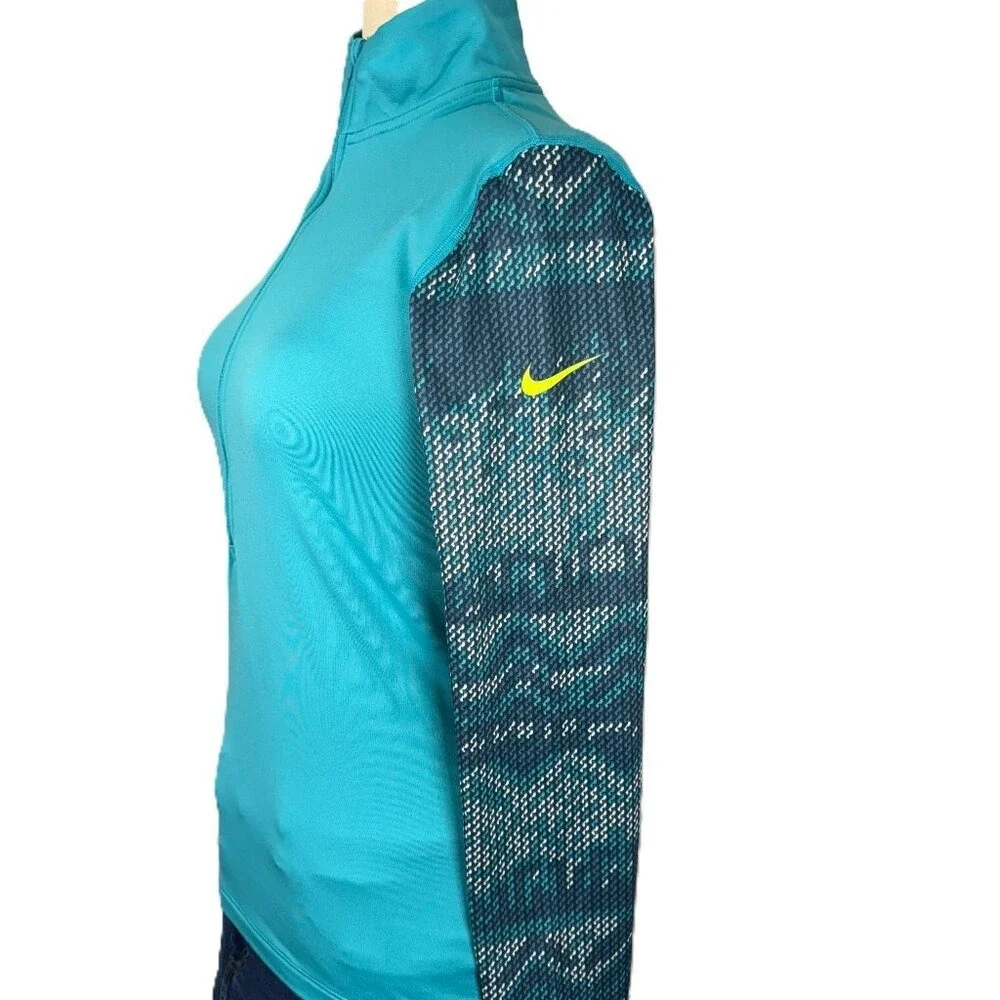 Nike Pro Dri‑Fit 1/2 Zip Pullover Women's Large Graphic Sleeve Thumbholes